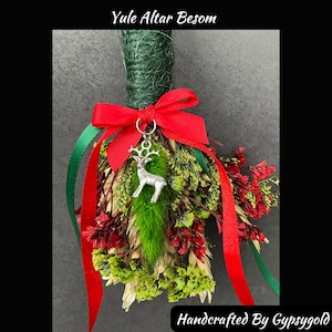 Yule Altar Besom Broom With Stag Charm approx 25CM in length
