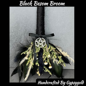 Black Besom Broom With Pentagram Charm approx 9 inches in length