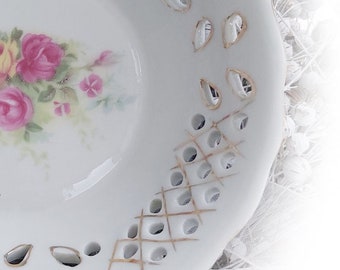 Assiette à pâtisserie roses en porcelaine antique, fabricant inconnu