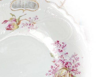 F L I E D E R Tulip Rose Assiette à pâtisserie en porcelaine antique Bol Manufacture inconnue