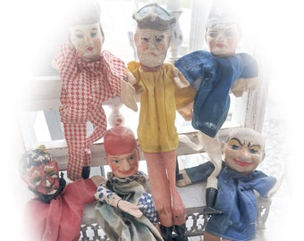 Lot antique de marionnettes à main/marionnettes de théâtre/poupées vers 1900