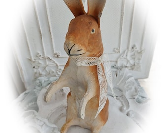 Antik brocante großer  Osterhase No 5 Pappe Candycontainer bunny easter