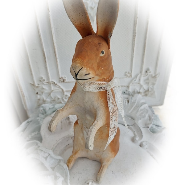 Antik brocante großer  Osterhase No 5 Pappe Candycontainer bunny easter