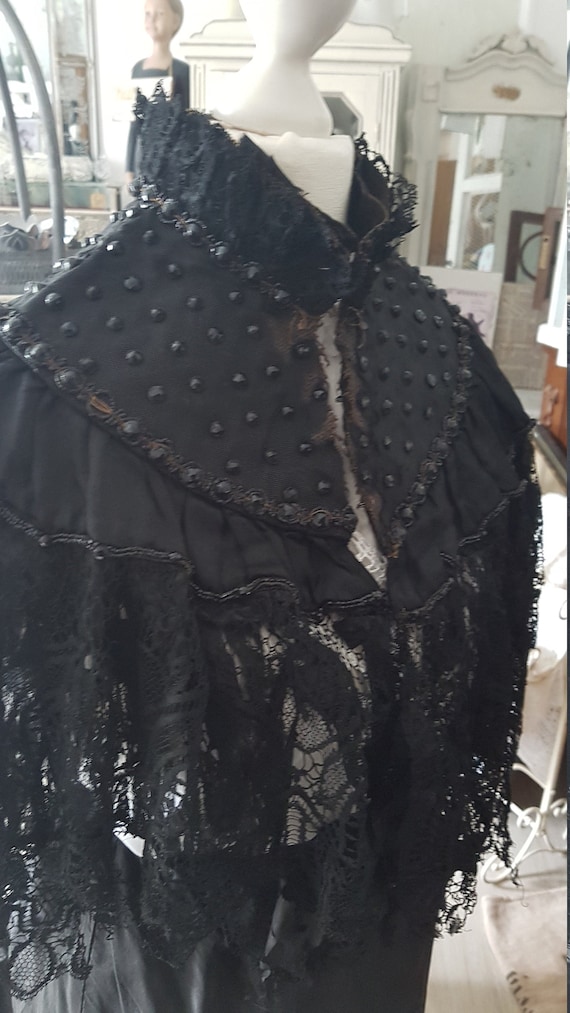 Victorian cape circa 1900 black with many pearls v