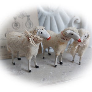 No5 antique RAR Trois moutons en laine Thuringe Allemagne Trude, Leni & Anton Schaf Sheep image 1