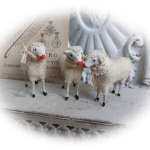 No5 antique RAR Trois moutons en laine Thuringe Allemagne Trude, Leni & Anton Schaf Sheep image 4