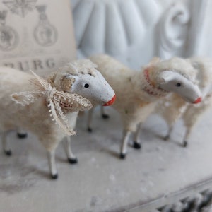 No5 antique RAR Trois moutons en laine Thuringe Allemagne Trude, Leni & Anton Schaf Sheep image 2