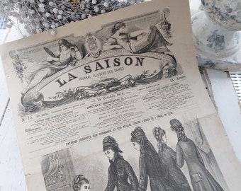 1876 Original La Saison Journal Illustrè des dames Antik Zeitung