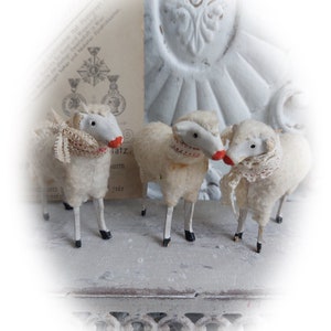 No5 antique RAR Trois moutons en laine Thuringe Allemagne Trude, Leni & Anton Schaf Sheep image 5