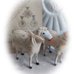 No5 antique RAR Trois moutons en laine Thuringe Allemagne Trude, Leni & Anton Schaf Sheep image 6