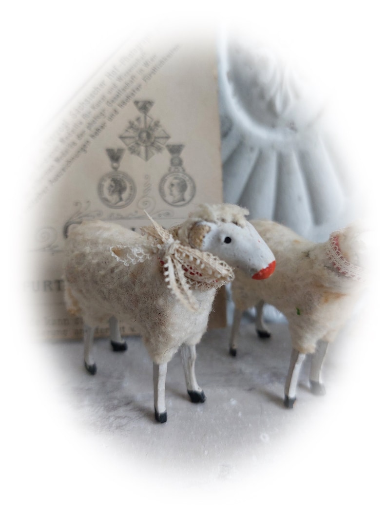 No5 antique RAR Trois moutons en laine Thuringe Allemagne Trude, Leni & Anton Schaf Sheep image 6