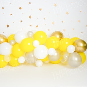 Baby Digital Backdrop, Composite, Digital Background, Stars, 1st Birthday, Cake Smash, Yellow, Gold, Balloon, Milestone, Boy, Girl