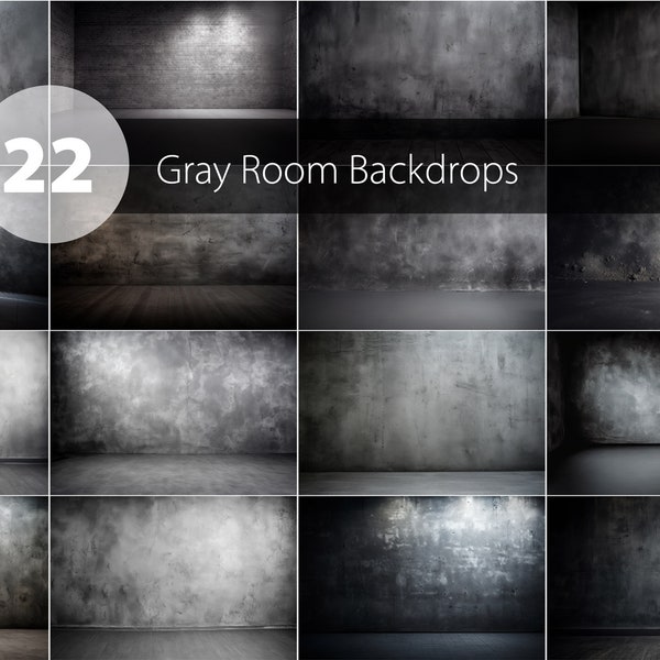 22 Gray Room Photoshop Backdrops for Dance & Portrait Photography - Digital Background, Headshot, Maternity, Senior Textures Overlays