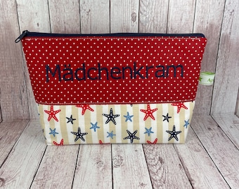 Tasche Mädchenkram, Kosmetiktasche Mädchen maritim personalisiert, kleiner Kulturbeutel mit Namen, Waschbeutel Kind