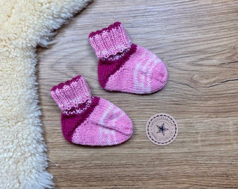 Babysocken rosa handgestrickt Baby Wollsocken Babysöckchen gestrickt Mädchen