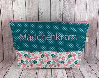 Kosmetiktasche Tasche Mädchenkram rosa türkis personalisiert Kulturbeutel Kulturtasche