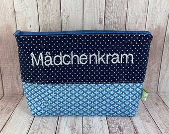 Kosmetiktasche personalisiert blau Kulturbeutel Mädchen Tasche Mädchenkram Kulturtasche Kosmetiktäschchen