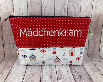 Kosmetiktasche personalisiert rot maritim Mädchenkram Kosmetiktäschchen Kulturbeutel Kulturtasche Tasche Tüddelkram