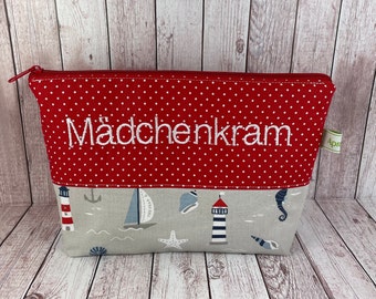 Kosmetiktasche maritim, kleine Kulturtasche, Tasche Mädchenkram, Kulturbeutel personalisiert, Geschenk Mädchen,