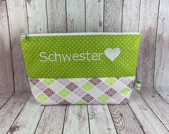 Cosmetic bag sister personalized cosmetic bag gift sister green pencil case