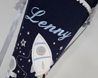 Rocket Astronaut School Cone, Customizable Fabric, also DIY for Sewing Yourself, 85 cm, 70 cm and 35 cm, Sibling Cone Inside Galaxy ST-R01-I