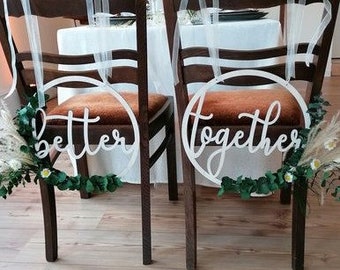 Wedding boho style chair signs with dried flowers and stabilized eucalyptus