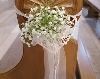 Church pew decoration rattan hearts Church pew wedding