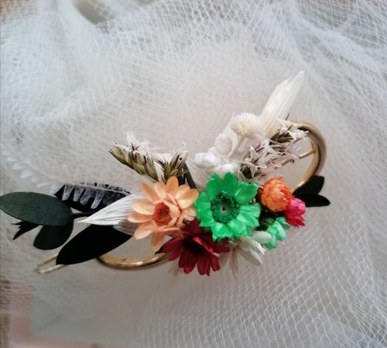 Hair clip boho style, hair accessories dried flowers, mini loop hair clip-geometric hair clips image 8