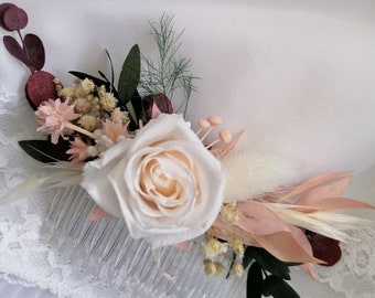 Hair accessories bridal / Oktoberfest with infinity roses blush, hair comb real stabilized roses, vintage hair comb