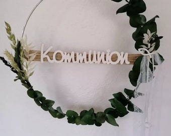 Boho communion door wreath, loop communion, confirmation, metal wreath with eucalyptus