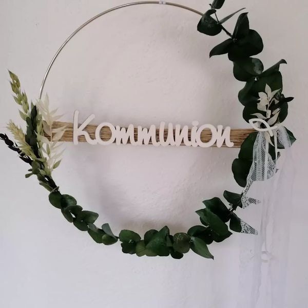 Boho communion door wreath, loop communion, confirmation, metal wreath with eucalyptus