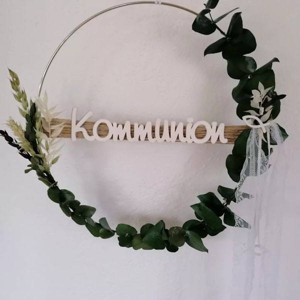 Türkranz Boho Kommunion, Loop Kommunion, Konfirmation, Metallkranz mit Eukalyptus