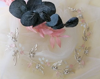 Hair accessories wedding vintage hair garland silver-ivory-pink- bridal hair accessories