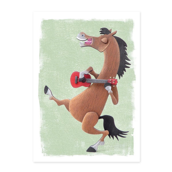 A6 Postkarte Pferd Ukulele Schwingt die Hufe