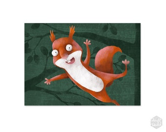 A6 Postcard Squirrel Air Jump Yes!