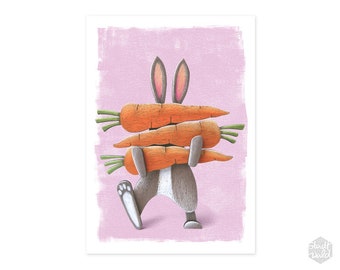 A6 postcard rabbit with carrots Möhrchenexpress