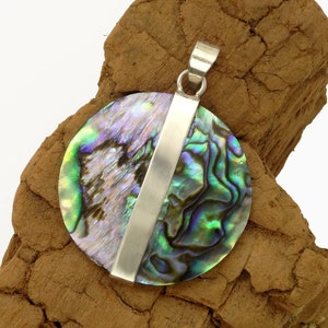 Paua pendant with real silver bezel - Paua shell pendant with sterling silver setting