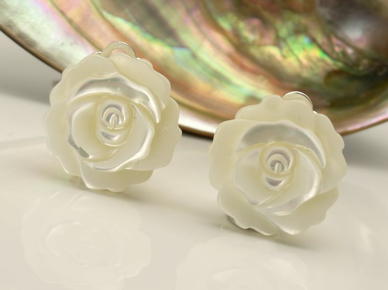 Mother-of-pearl ear clips roses mother of pearl ear clips roses image 1