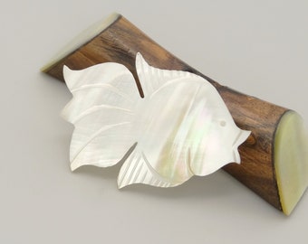 Petite Broche Poisson En Nacre Et Abalone - Blanc Nacré, 3,3 Cm, Occasion Bon état