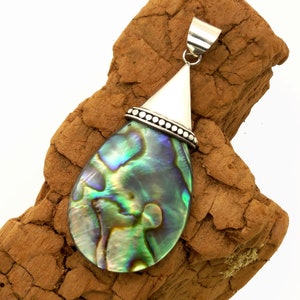 Paua pendant with real silver bezel - Paua shell pendant with sterling silver setting