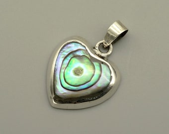 Silver pendant heart with paua shell setting - sterling silver pendant heart with paua shell setting