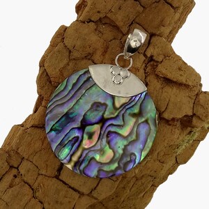 Paua pendant with real silver bezel - Paua shell pendant with sterling silver setting
