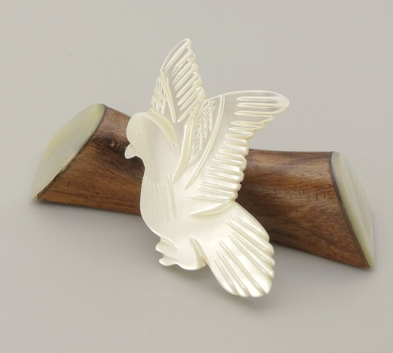 Perlmutt Brosche Taube mother of pearl brooch dove Bild 1