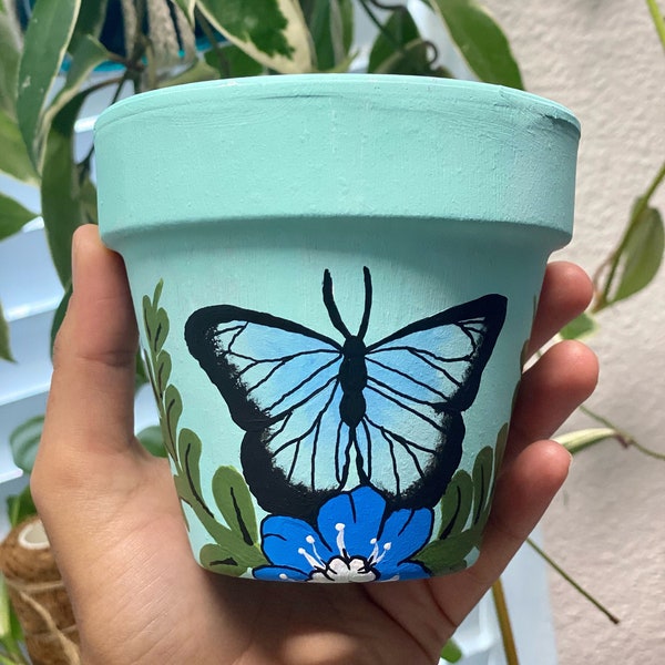 Blue Butterfly Flower Pot