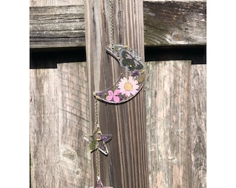 Butterfly Crescent Moon Resin Wall Hanging - Pink and Purple