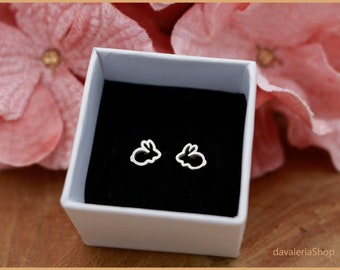 Bunny rabbit stud earrings small silver