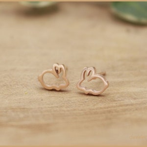 Bunny rabbit stud earrings small color picker Rose gold