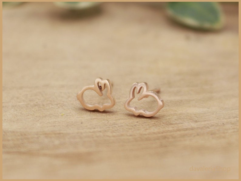 Bunny rabbit stud earrings small color picker Rose gold