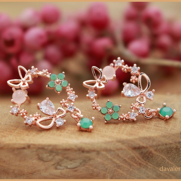 Earrings Butterfly hanging rose gold