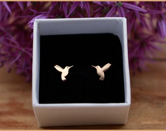 Stud earrings hummingbird bird of paradise rose rose gold